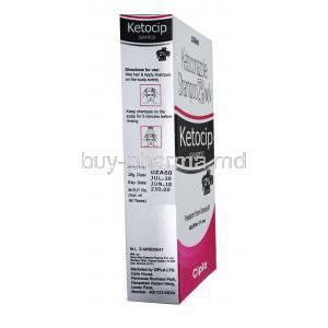 Ketocip, Ketoconazole shampoo,2% 100ml, box side presentation with pictures for directions of use