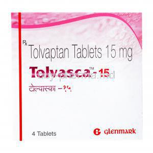 Generic Samsca, Tolvasca-15, Tolvaptan tablets 15mg 4 tablets, Glenmark, box front presentation