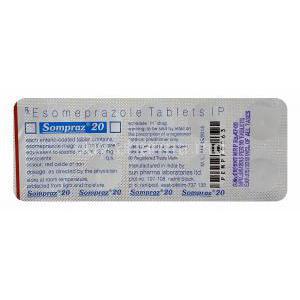 Sompraz, Esomeprazole 20mg tablets back