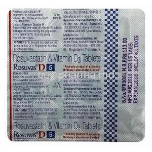 Rosuvas D, Rosuvastatin and Vitamin D3 tablets back