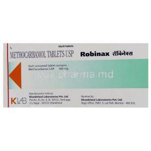 Robinax , Generic  Robaxin,  Methocarbamol 500 Mg  Tablet    (Khandelval)