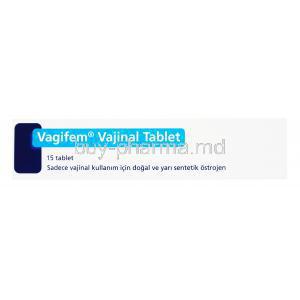 Vagifem Vaginal Tablet, Estradiol, box side presentation, 15 tablet