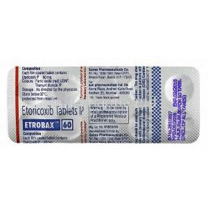 Etrobax, Etoricoxib 60mg tablets back