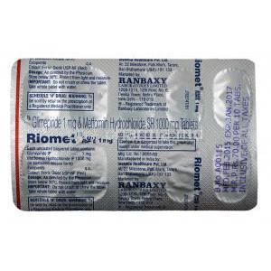Riomet DUO 1 SR, Glimepiride and Metformin tablets back