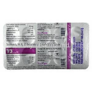 T3, Tocotrienol, Vitamin B6, Methylcobalamin and L-Methylfolate tablets back