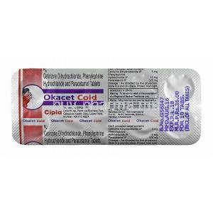 Okacet Cold, Cetirizine,Paracetamol and Phenylephrine tablets back