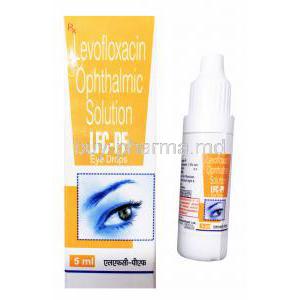 Levofloxacin Ophthalmic Solution Eye Drops, LFC-PF, 5ml, Box and bottle front presentation