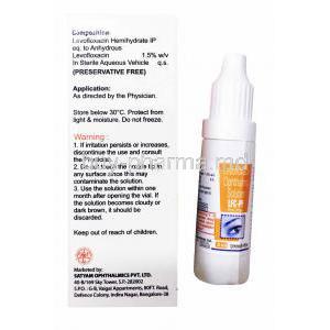 Levofloxacin Ophthalmic Solution Eye Drops, LFC-PF, 5ml, Box and bottle front presentation with information