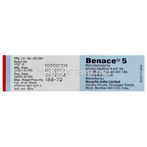 Generic Benace, Benazepril box manufacturer info