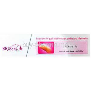 Brugel, Flurbiprofen Gel 5%, Abbott, Box back presentation with application instructions