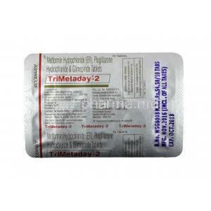 Trimetaday, Glimepiride, Metforminand Pioglitazone 2mg tablets back