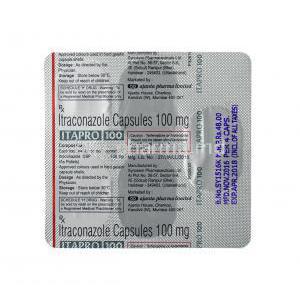 Itapro, Itraconazole 100mg capsules back
