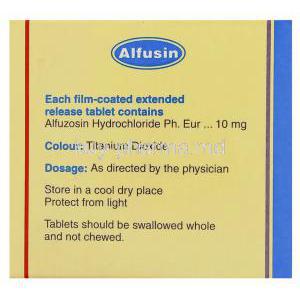 Generic  Uroxatral, Alfuzosin Alfusin 10 mg (Cipla) tablet composition