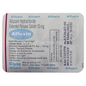 Generic  Uroxatral, Alfuzosin Alfusin 10 mg (Cipla) blister pack