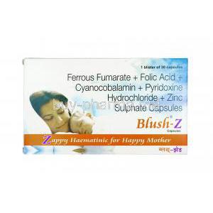 Blush Z, Ferrous Fumarate/ Folic Acid/ Cyanocobalamin/ Pyridoxine Hydrochloride/ Zinc