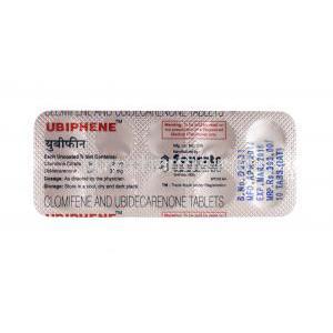 Ubiphene, Clomifene and Coenzyme Q10 25mg-30mg tablets back