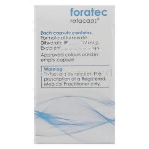 Foratec, Generic Foradil, Formoterol Fumarate 12 mcg rotacaps composition