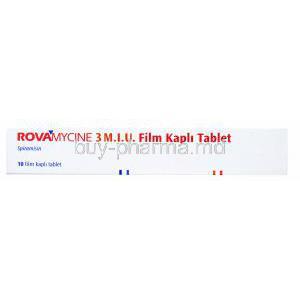 Rovamycine, Spiramycin, 3M.I.U, 10 tabs, Sanofi, Box side presentation
