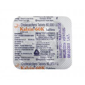 Kalzin 60K, Cholecalciferol tablets back