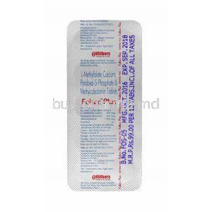 Foltec Plus, L-Methylfolate/ Pyridoxal-5-Phosphate/ Methylcobalamin tablets back