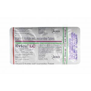Evion LC, Levo-carnitine and Vitamin E tablets back