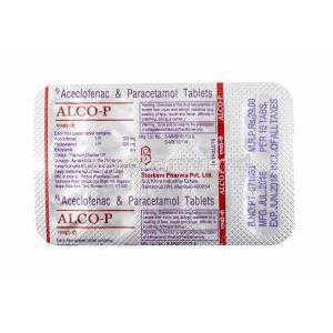 Alco P, Aceclofenac and Paracetamol tablets back