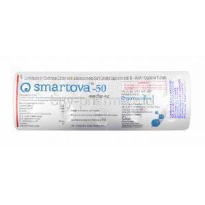 Smartova Combipack, Clomifene, Coenzyme Q10 and Acetylcysteine 50mg tablets, capsules back