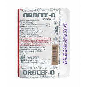 Orocef-O, Cefixime and Ofloxacin tablets back