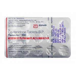 Tenoclor, Atenolol and Chlorthalidone 100mg tablets back