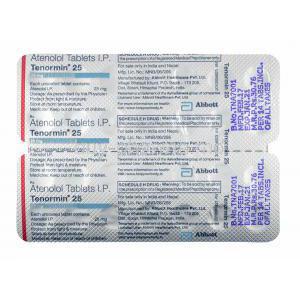Tenormin, Atenolol 25mg tablets back