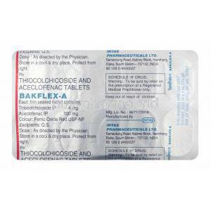 Bakflex-A, Aceclofenac and Thiocolchicoside 4mg tablets back