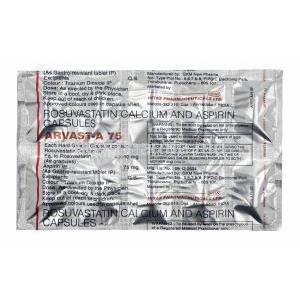 Arvast-A, Rosuvastatin and Aspirin low strength 75mg tablets