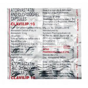 Clavilip, Atorvastatin and Clopidogrel 10mg capsules