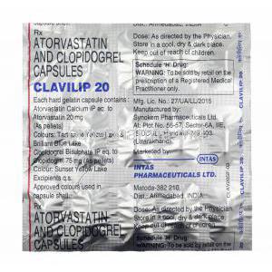 Clavilip, Atorvastatin and Clopidogrel 20mg capsules
