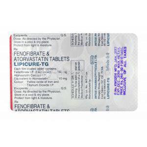 Lipicure-TG, Atorvastatin and Fenofibrate tablets back