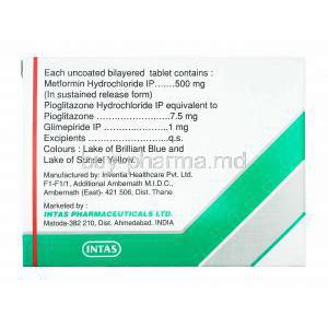 Trizoryl, Glimepiride, Metformin and Pioglitazone 1mg manufacturer