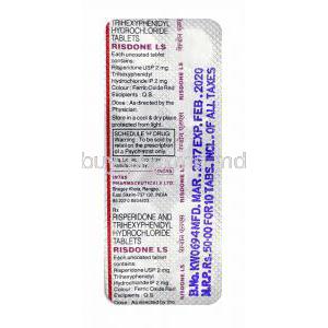 Risdone LS, Risperidone and Trihexyphenidyl tablets back