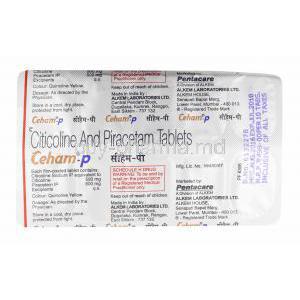 Ceham P, Citicoline and Piracetam tablets back
