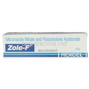 Zole-F, Miconazole Nitrate/ Fluocinolone Acetonide 2%/ 0.01% 15 gm Ointment  box