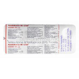 Amlokem M, Amlodipine 5mg and Metoprolol 50mg tablets back