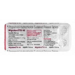 Migrabeta, Propranolol 40mg tablets back