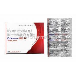 Olkem H, Hydrochlorothiazide and Olmesartan 40mg, box and tablets
