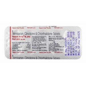 Tsart Trio, Telmisartan, Cilnidipine and Chlorthalidone 6.25mg tablets back
