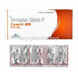 Tsart, Telmisartan 20mg box and tablets