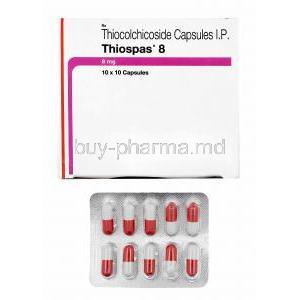 Thiospas, Thiocolchicoside 8mg box and capsules