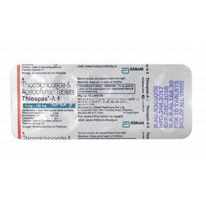 Thiospas-A, Aceclofenac and Thiocolchicoside 4mg tablets back