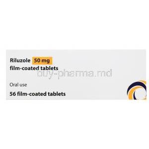 Riluzole, 50 tabs 50mg, box top presentation