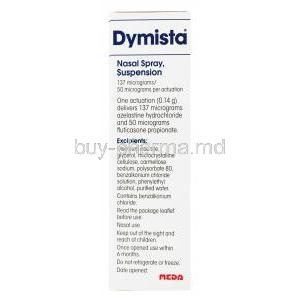 Dymista Nasal Spray, 137cmg/50mcg, 23g, box side view with information