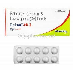 Rekool-L, Levosulpiride and Rabeprazole 40mg box and tablets
