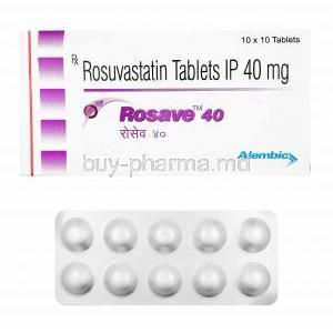 Rosave, Rosuvastatin 40mg box and tablets